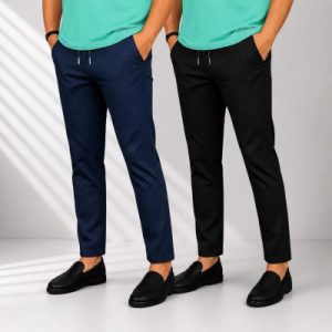 2 pc Solid Cot Trouser (Black+Blue)