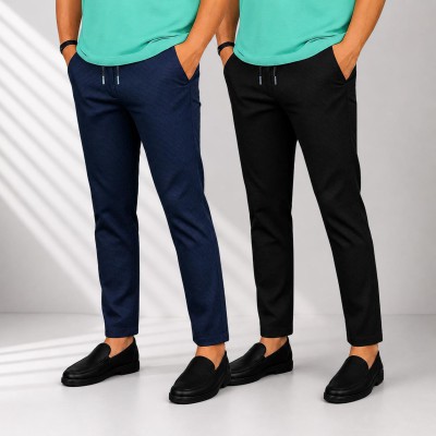 2 pc Solid Cot Trouser (Black+Blue)